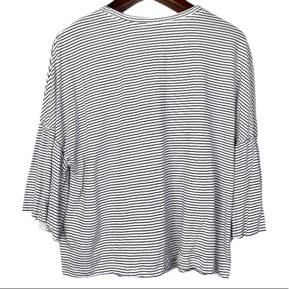 NWOT•Zara Trafaluc•modal flounce black white stripe bell oversized sleeve small - Picture 2 of 8